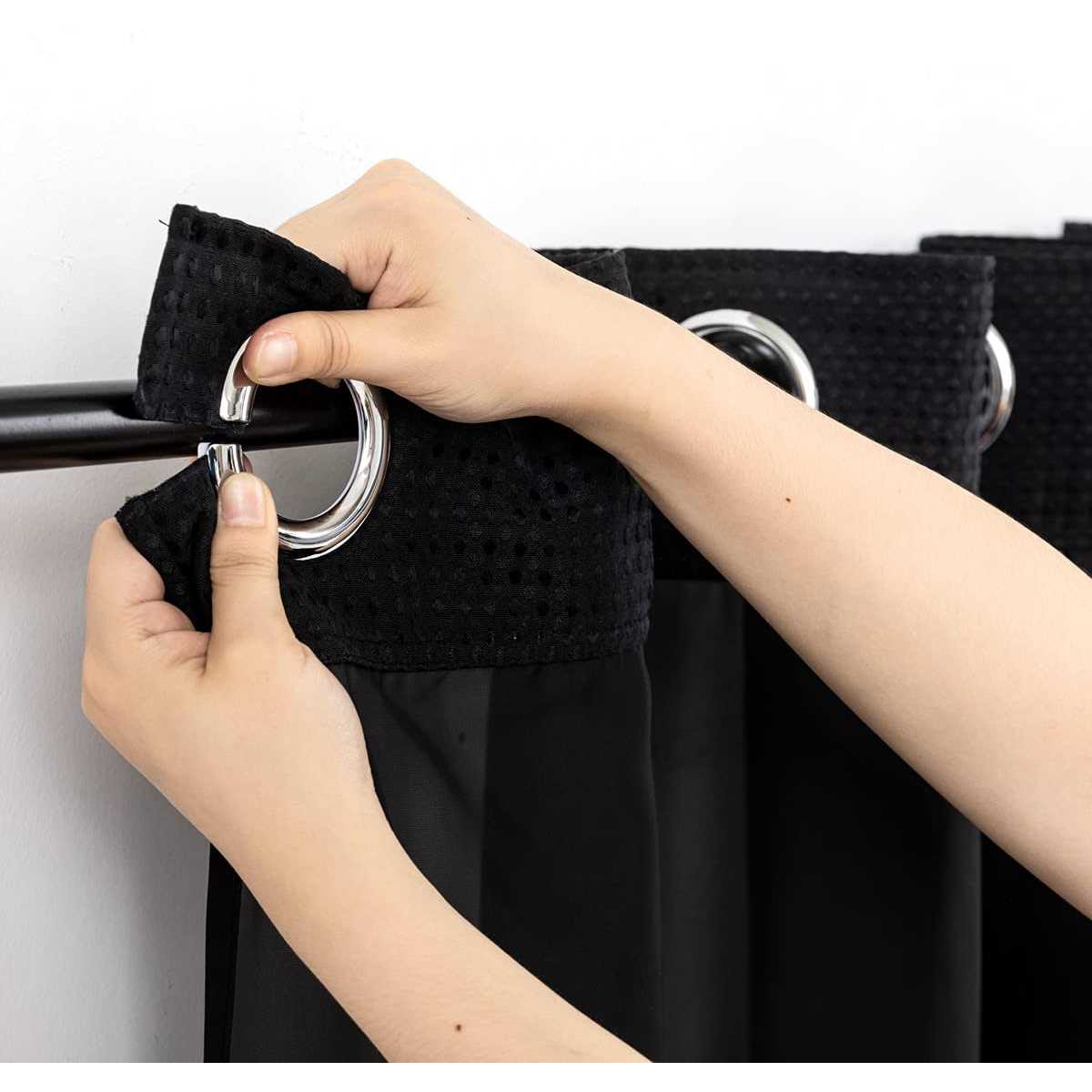 Wpm No Hooks Required Shower Curtain with Snap-in Liner Waffle Weave Design - Image 3