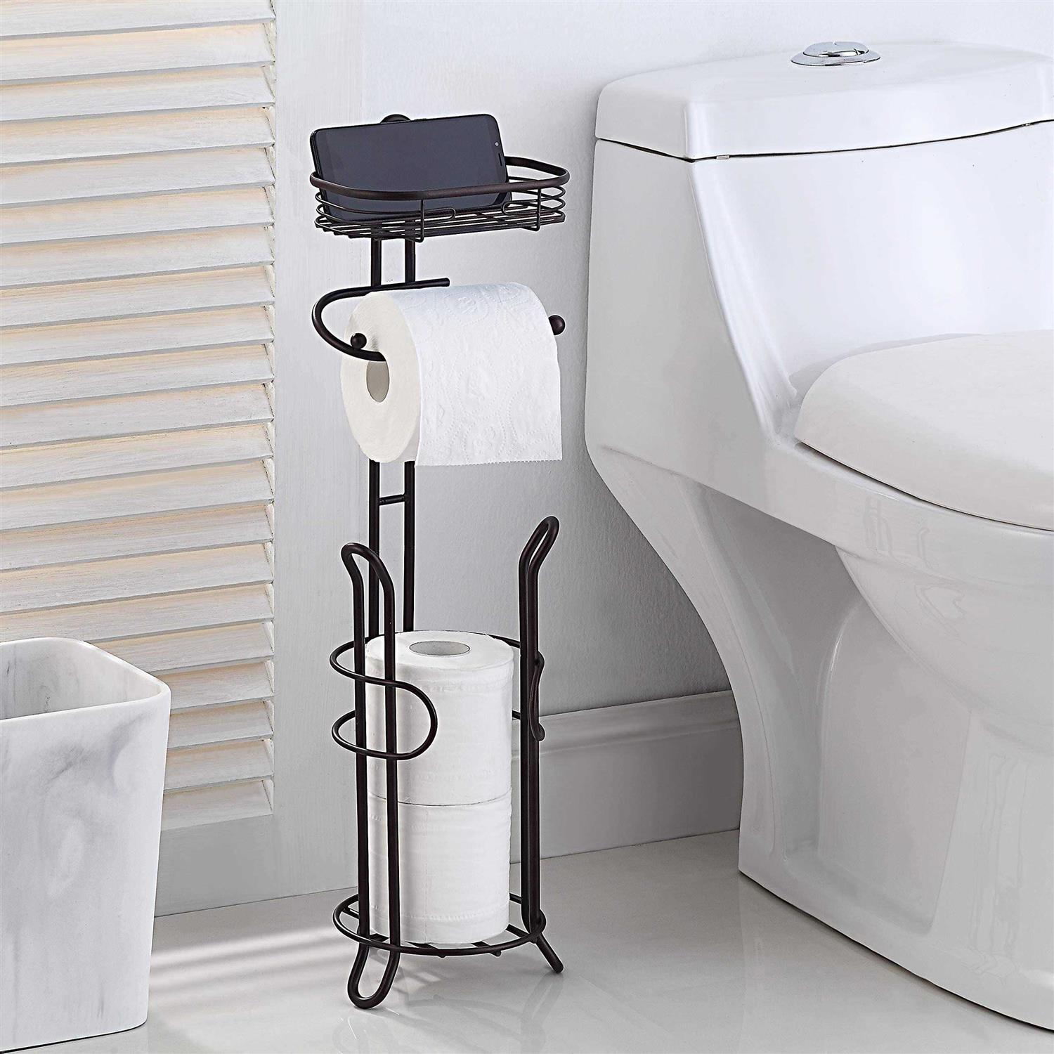 SunnyPoint Bathroom Heavyweight Toilet Tissue Paper Roll Storage Holder stand with Reserve and Shelve - Image 3