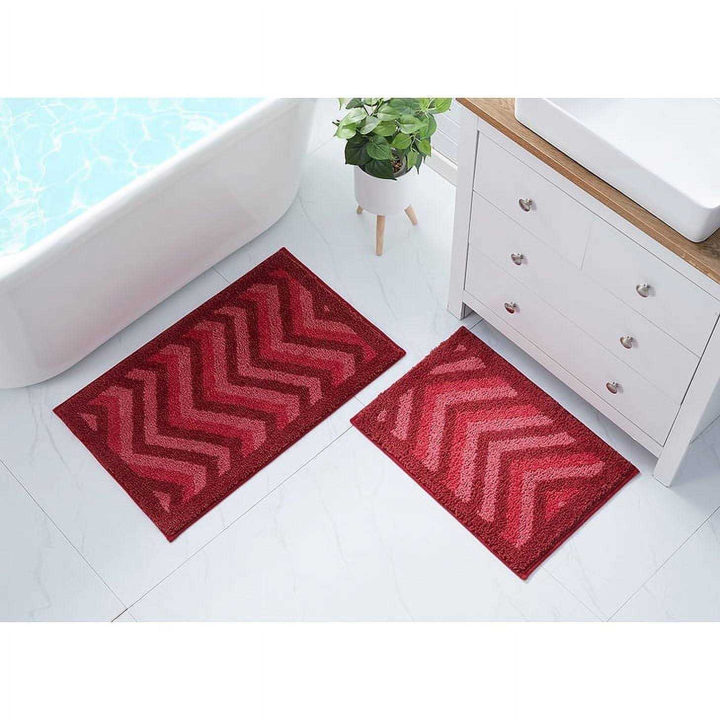 Clara Clark Non Slip Shaggy Bath Rug Set Chevron Design Ultra Soft Bathroom Mat - Image 3