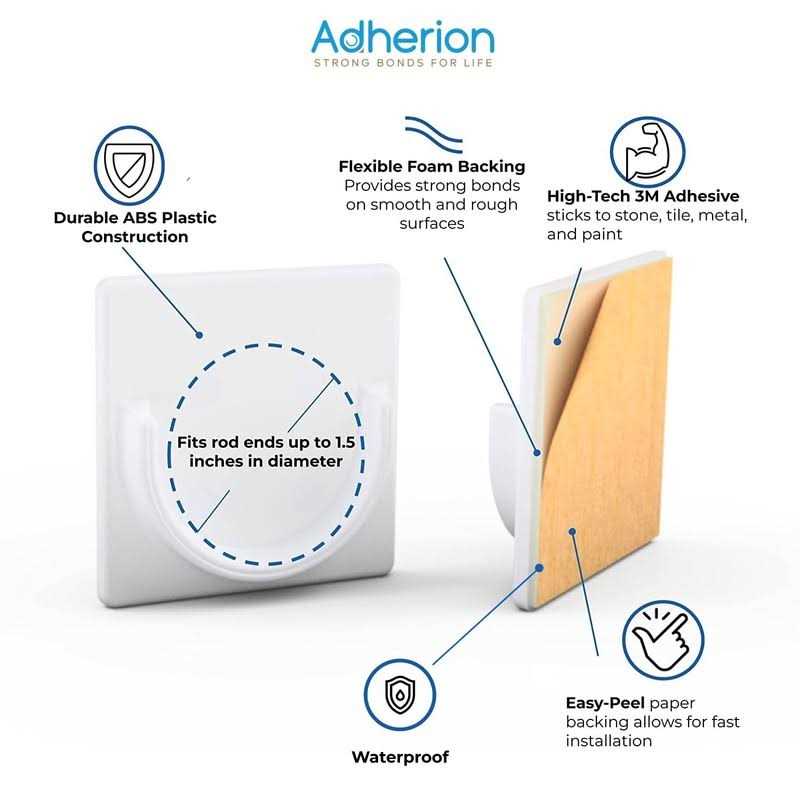 Adherion Adhesive Shower Curtain Rod Holder Rod Retainer No Drilling - Image 5