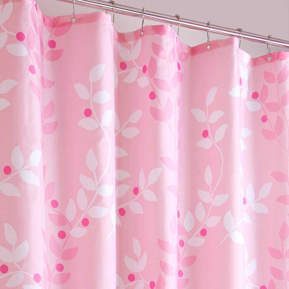 BAIHT HOME Pink Leaves Decor Soft Fabric Shower Curtain Water-Repellent Eco-Friendly Cute Polyester Fabric Bath Curtains - Image 5