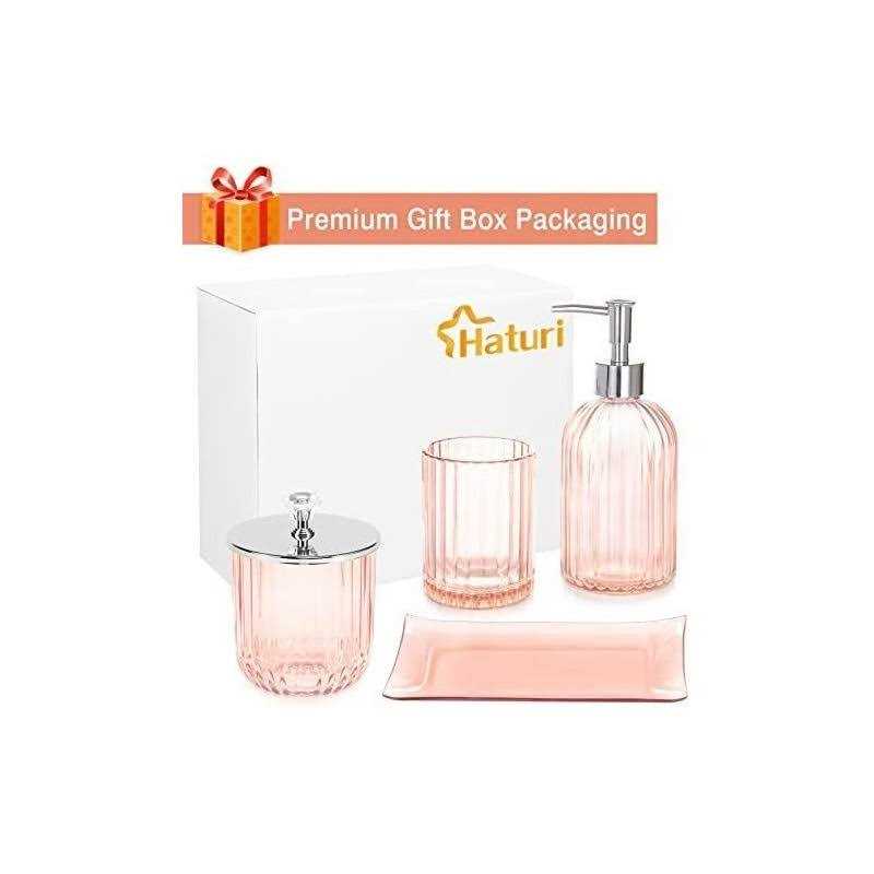 Bathroom Accessories Set 4 Pcs Glass Bathroom Accessories Sets Complete w/Lotion Soap Dispenser - Image 4