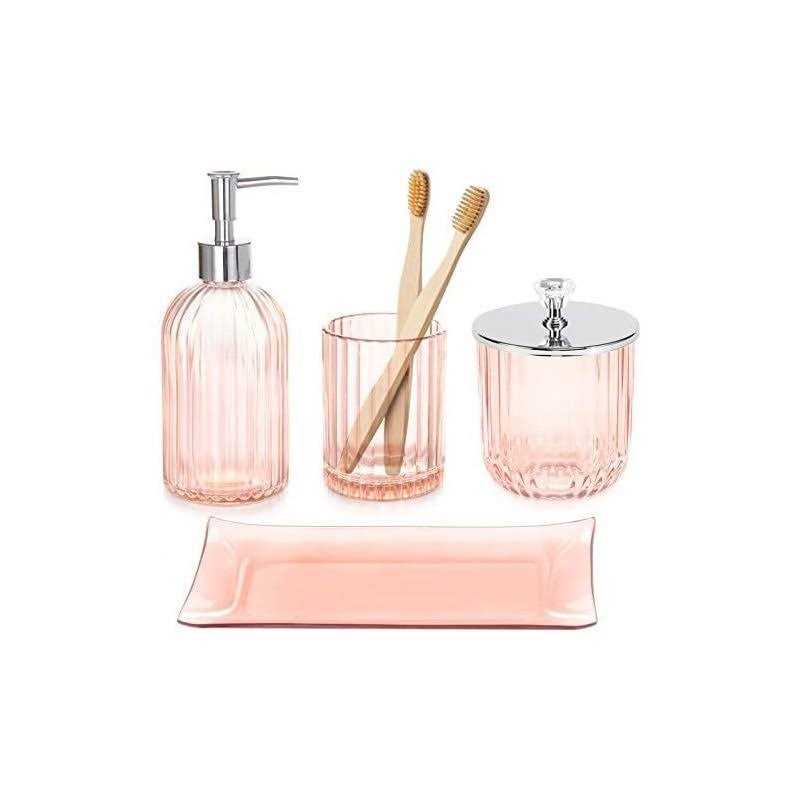 Bathroom Accessories Set 4 Pcs Glass Bathroom Accessories Sets Complete w/Lotion Soap Dispenser - Image 5