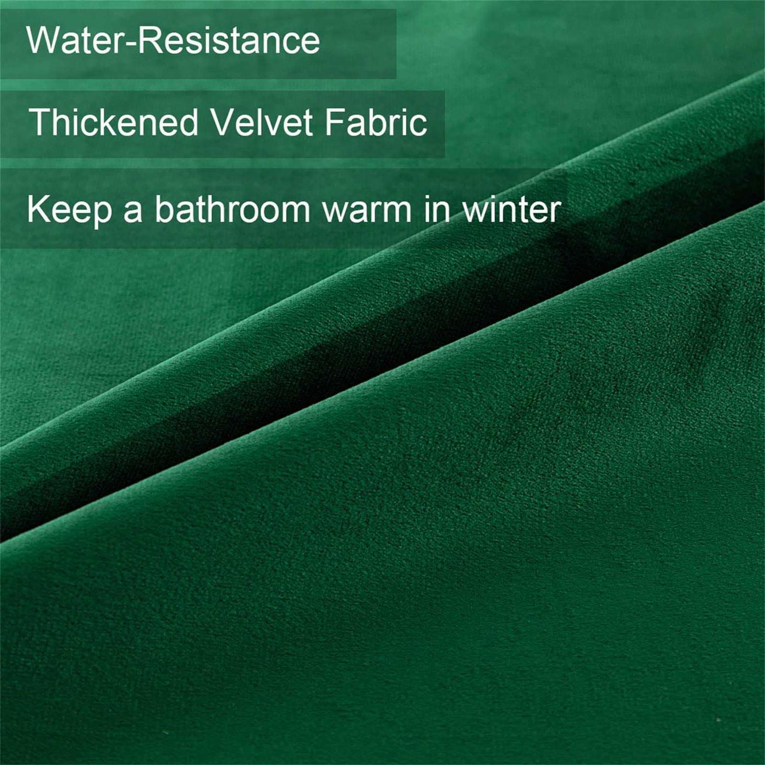 Thicken Velvet Dark Green Shower Curtains for Bathroom Luxury 260 GSM Heavy-Duty Fabric Curtain with Hooks - Image 3