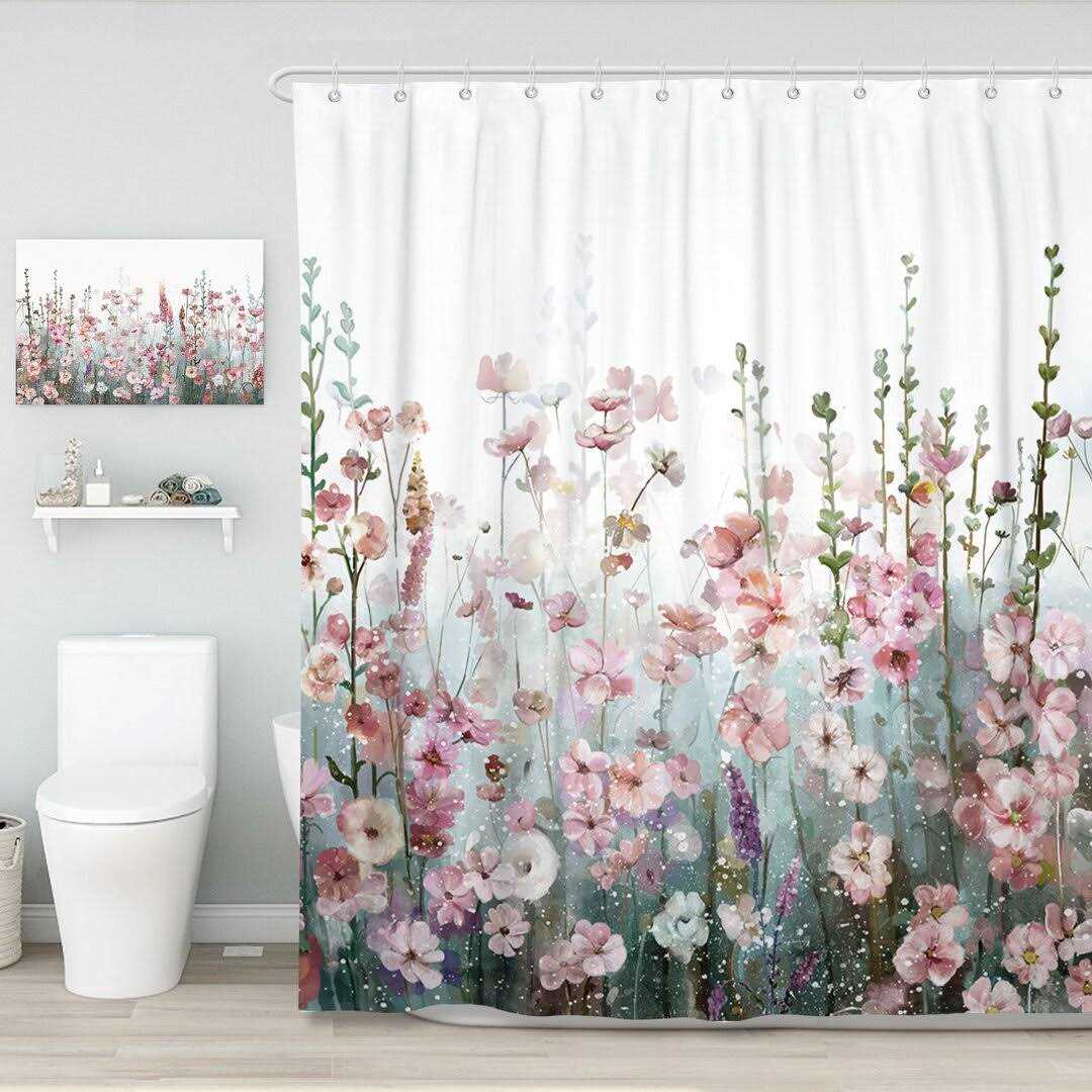 Alyra Floral Single Shower Curtain + Hooks Winston Porter - Image 5