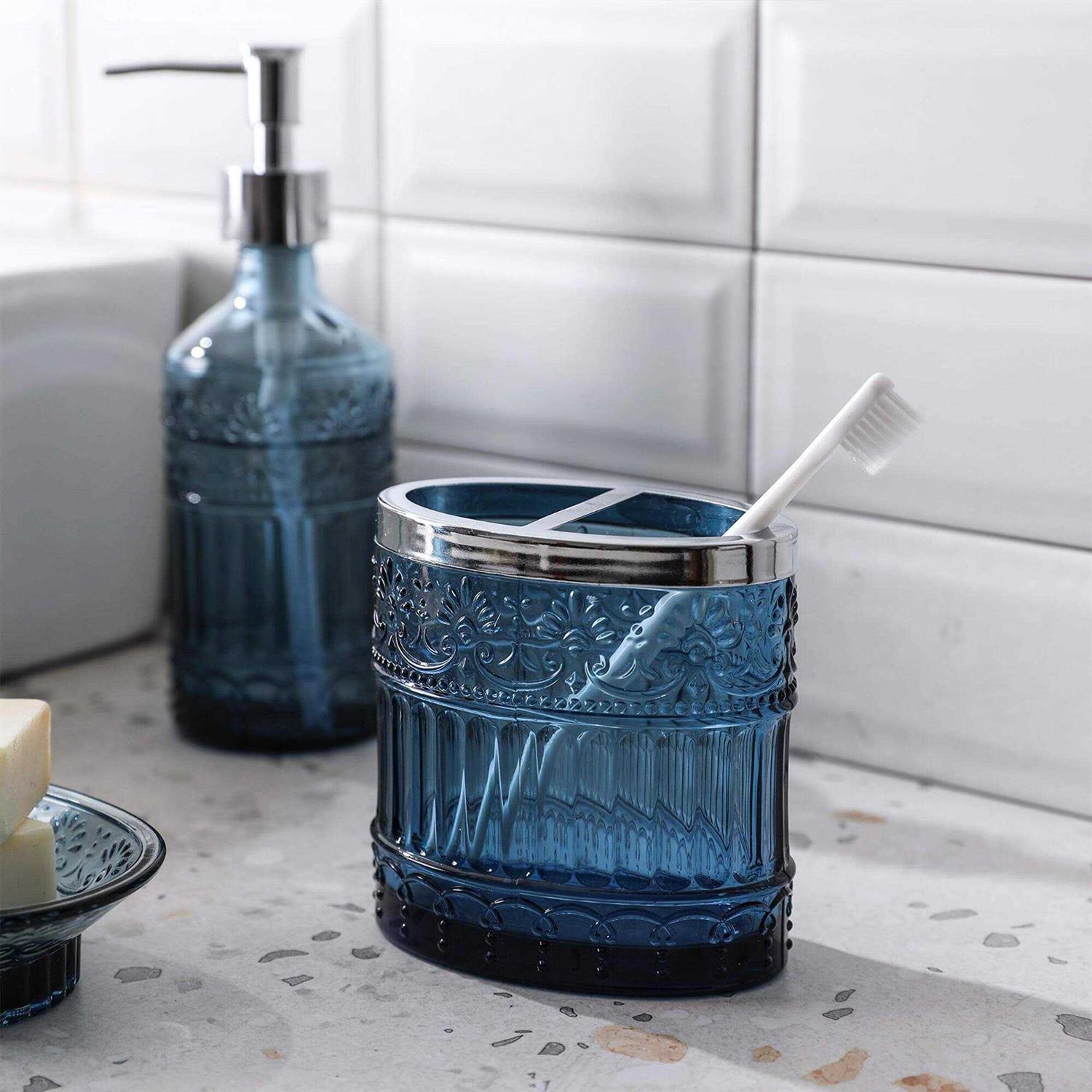 Whole Housewares Premium Bathroom Accessory Set 4-Piece Decorative Glass Bathroom Accessories Set - Image 3