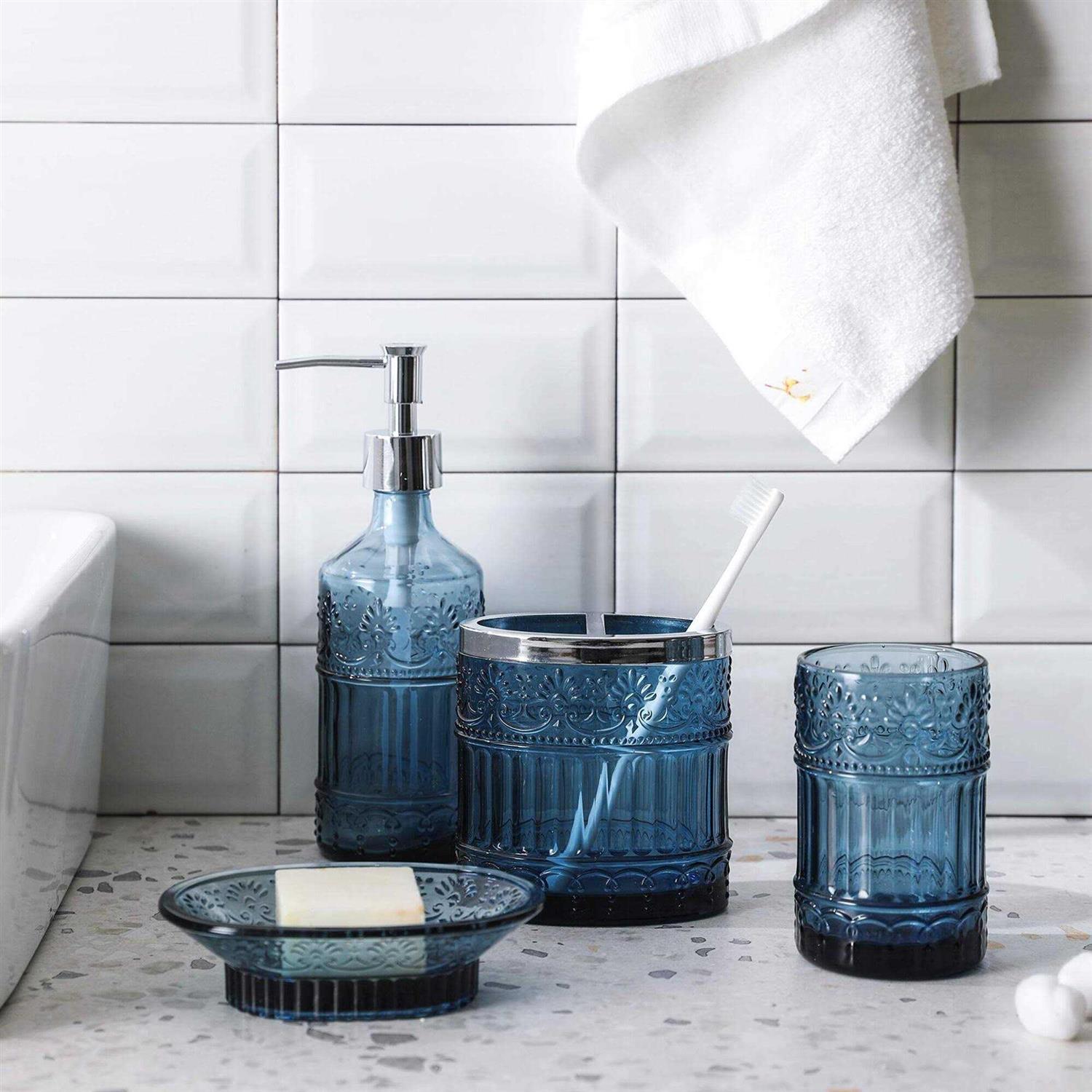 Whole Housewares Premium Bathroom Accessory Set 4-Piece Decorative Glass Bathroom Accessories Set - Image 4