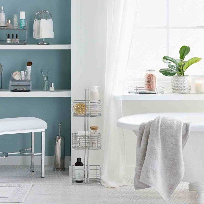 At Home 2-Ring Spheres Satin Nickel Fingertip Towel Stand - Image 3