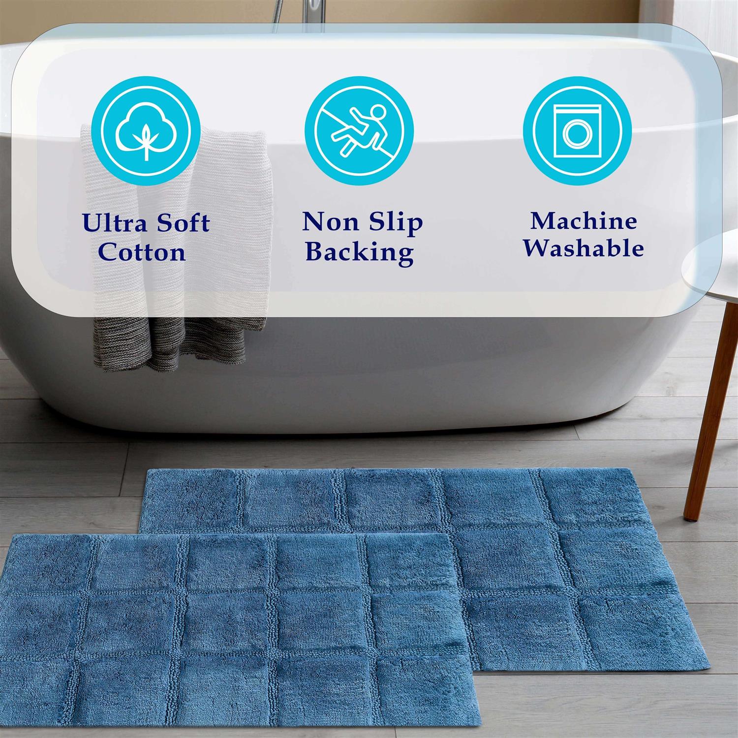 Superior Cotton 2-Piece Solid Checkered Non-Slip Bath Rug Set - Image 4