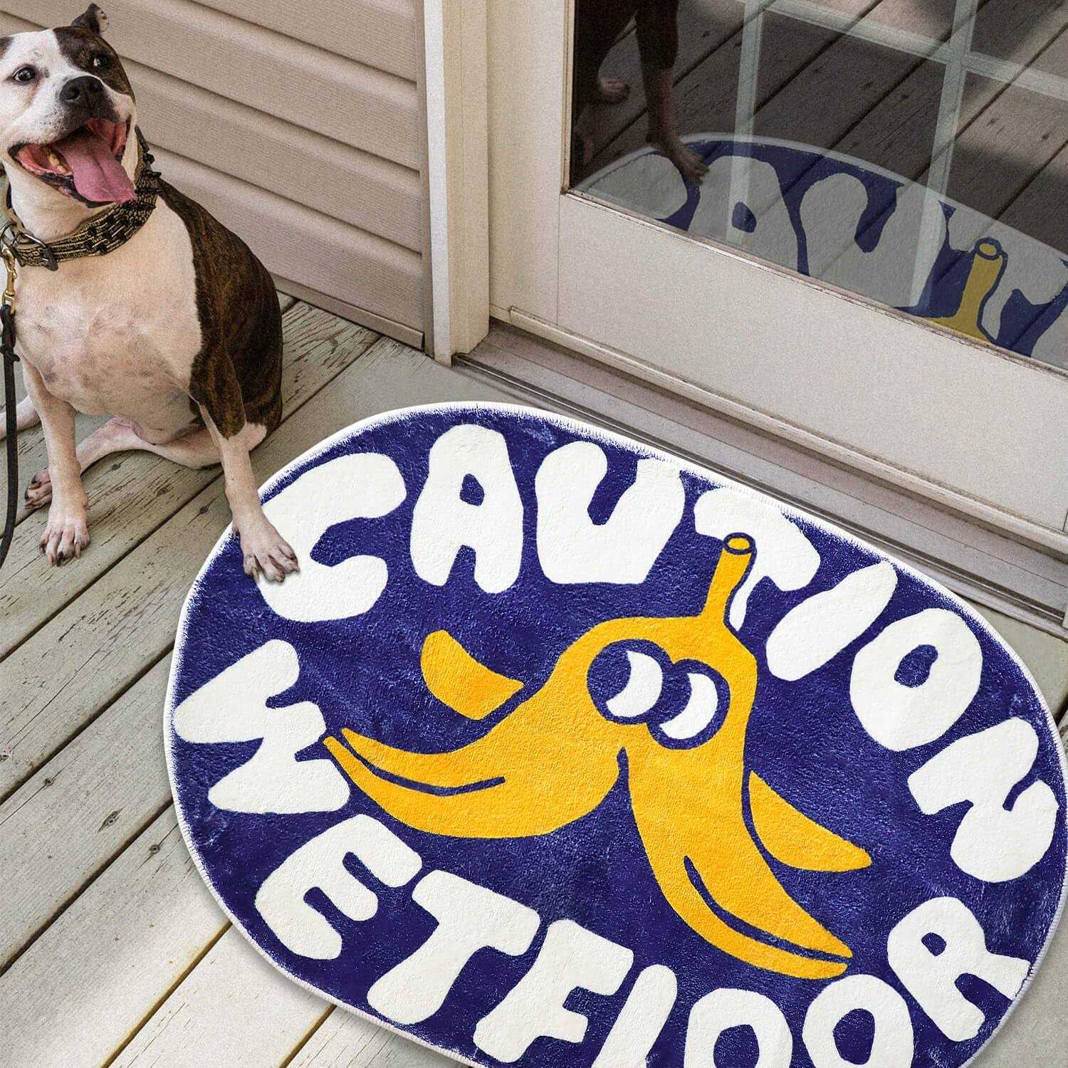 Blue Bathroom Carpet Cartoon Bath Rug The Caution Wetfloor Bath Rug Cute Oval Bath Mat - Image 4