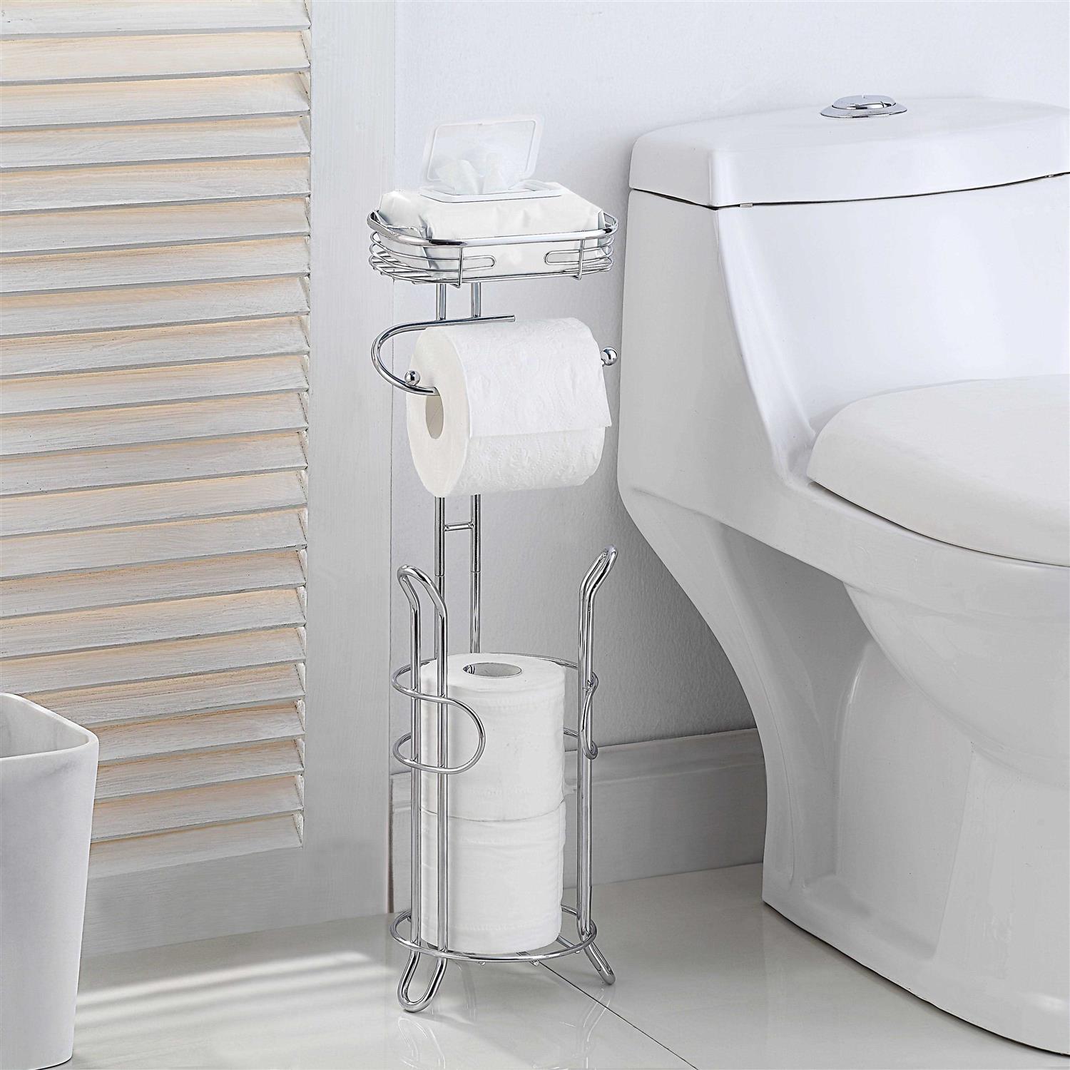 SunnyPoint Bathroom Toilet Tissue Paper Roll Storage Holder with Reserve and Shelve - Image 5