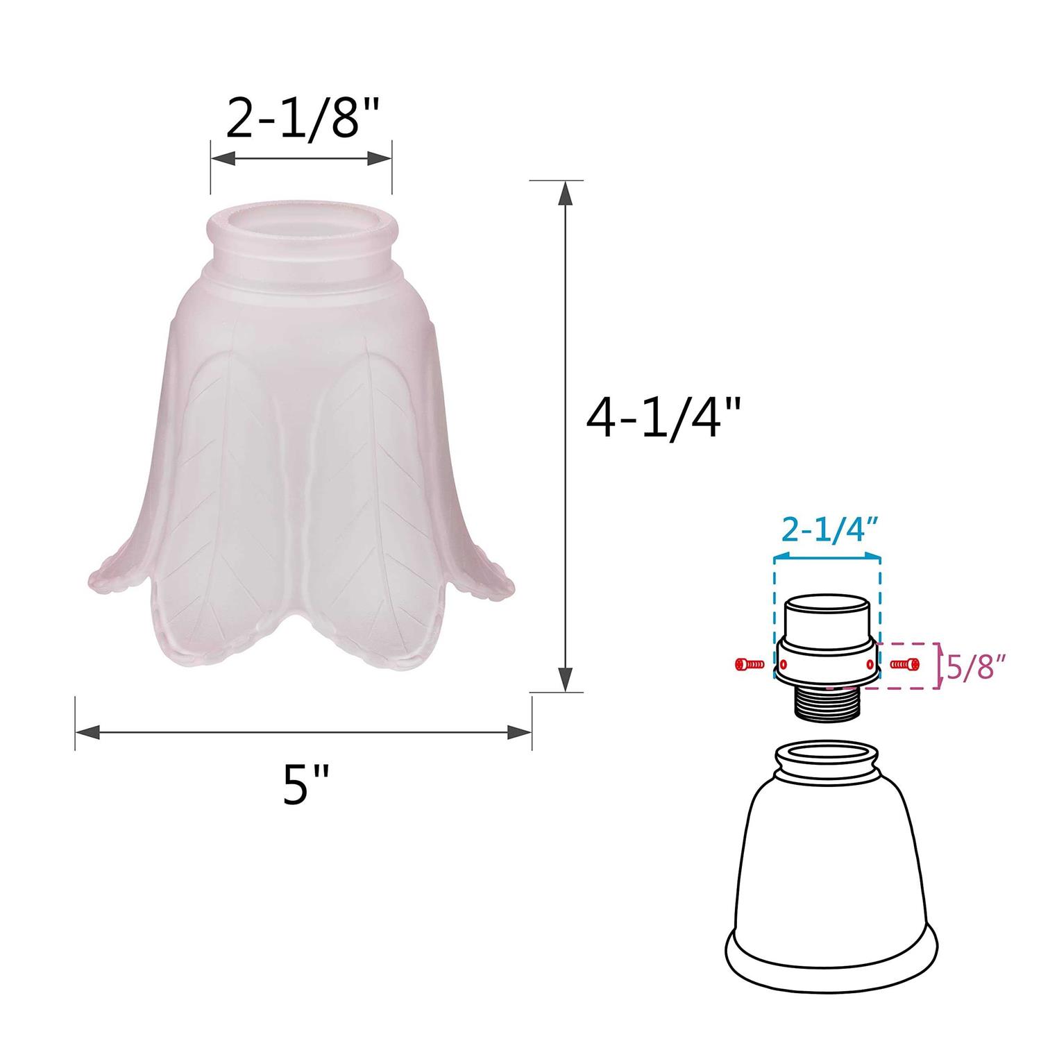 Aspen Creative 23102-4A Transitional Pink Rose Leaf Ceiling Fan Replacement Glass Shade - Image 3