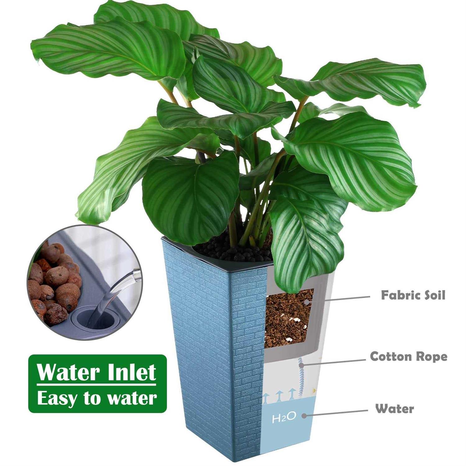 2 Pack Self Watering Planters 10.7 x 6.9 Tall Planter for Indoor Plants Self Watering Violet Pots Plastic Flower Pots Square Planter - Image 3