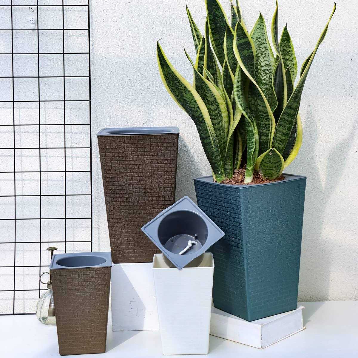 2 Pack Self Watering Planters 10.7 x 6.9 Tall Planter for Indoor Plants Self Watering Violet Pots Plastic Flower Pots Square Planter - Image 4